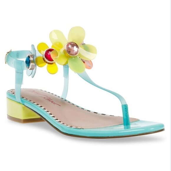 Betsey Johnson Alanni Flower Embellished Flat Sandals NIB 6.5 - Picture 1 of 11